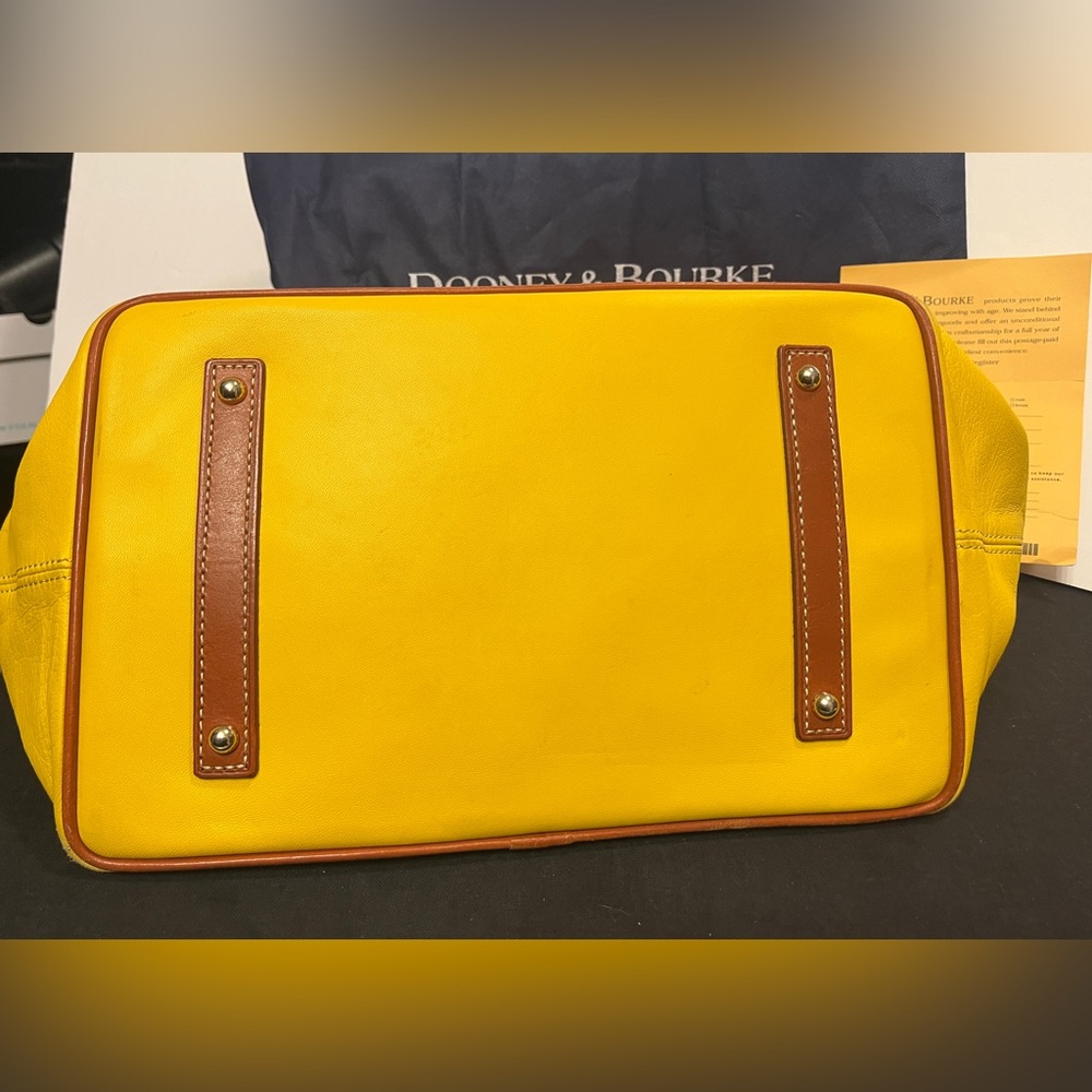 Dooney & Bourke Bright Yellow Leather Tote with Brown Straps and Dust Bag - Picture 10 of 16